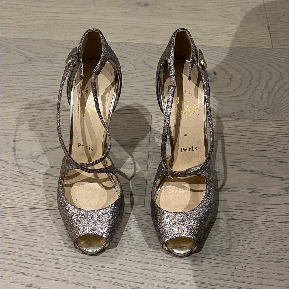 Christian Louboutin Glitter Peep-Toe Heels